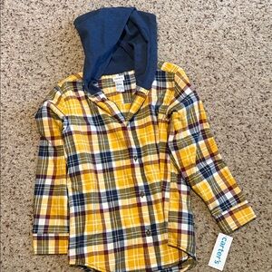 Carter's Multicolor Plaid Button-Down Shirt with Blue Hood